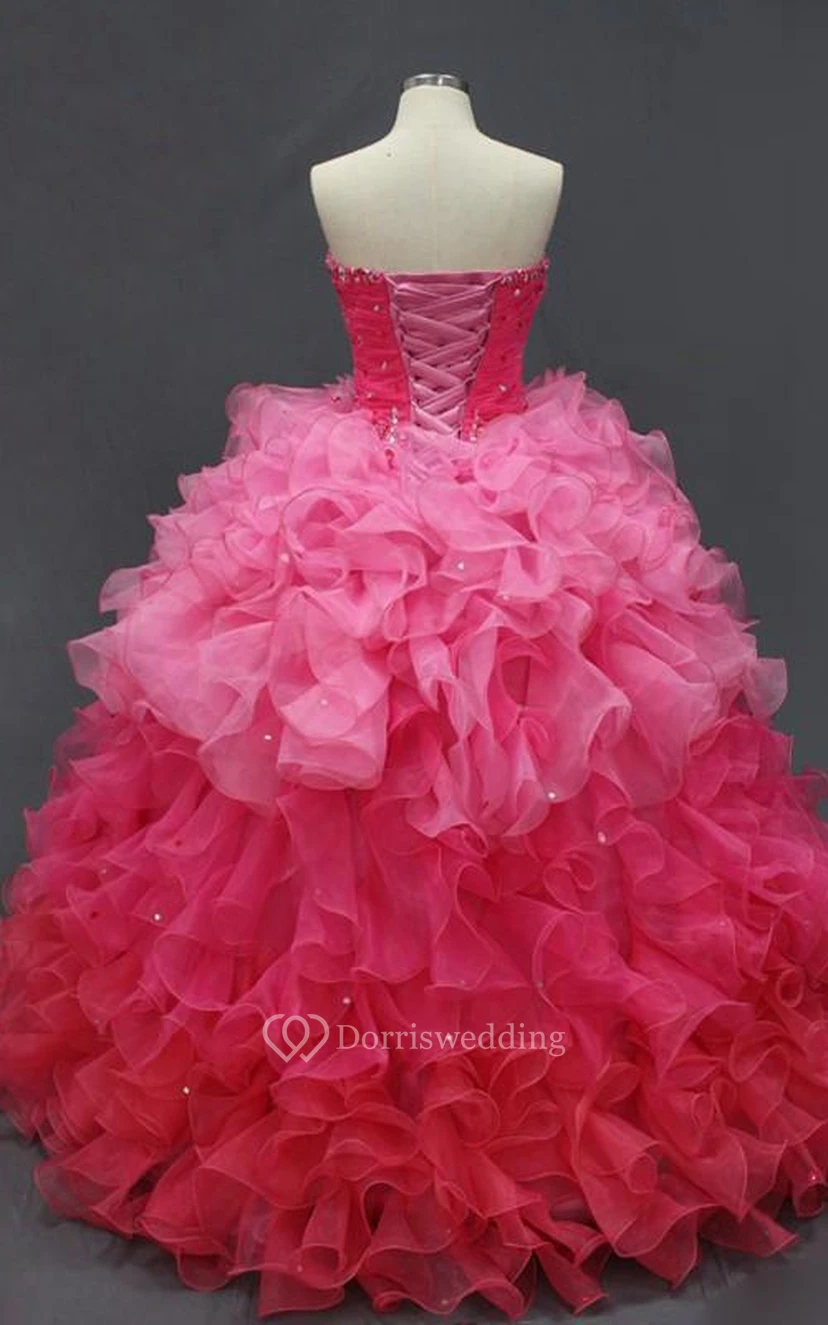 Maxi Sweetheart Beading Ruffles Zipper Corset Back Lace Organza Dress view 2