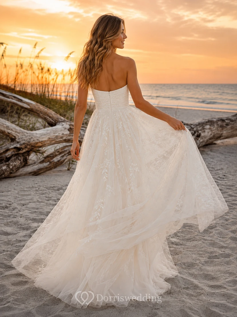 Strapless Lace Bodice Sunset Beach A Line Gown view 2