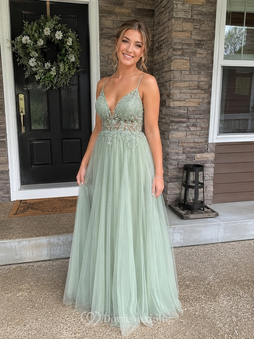Casual Spaghetti Empire Tulle Pleated Prom Dress with Beaded Top view 10