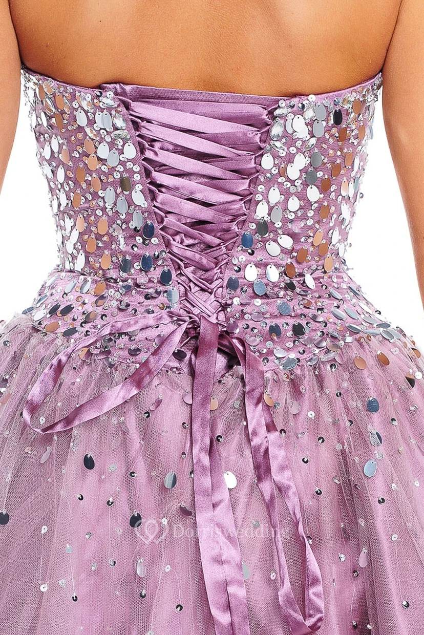 Ball Gown Strapless Sequined Tulle Prom Dress With Beading And Bow view 3