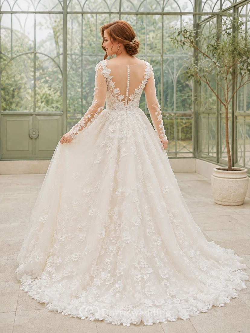 Vestido de novia elegante de novia con escote alto y encaje disperso, estilo sirena. view 2