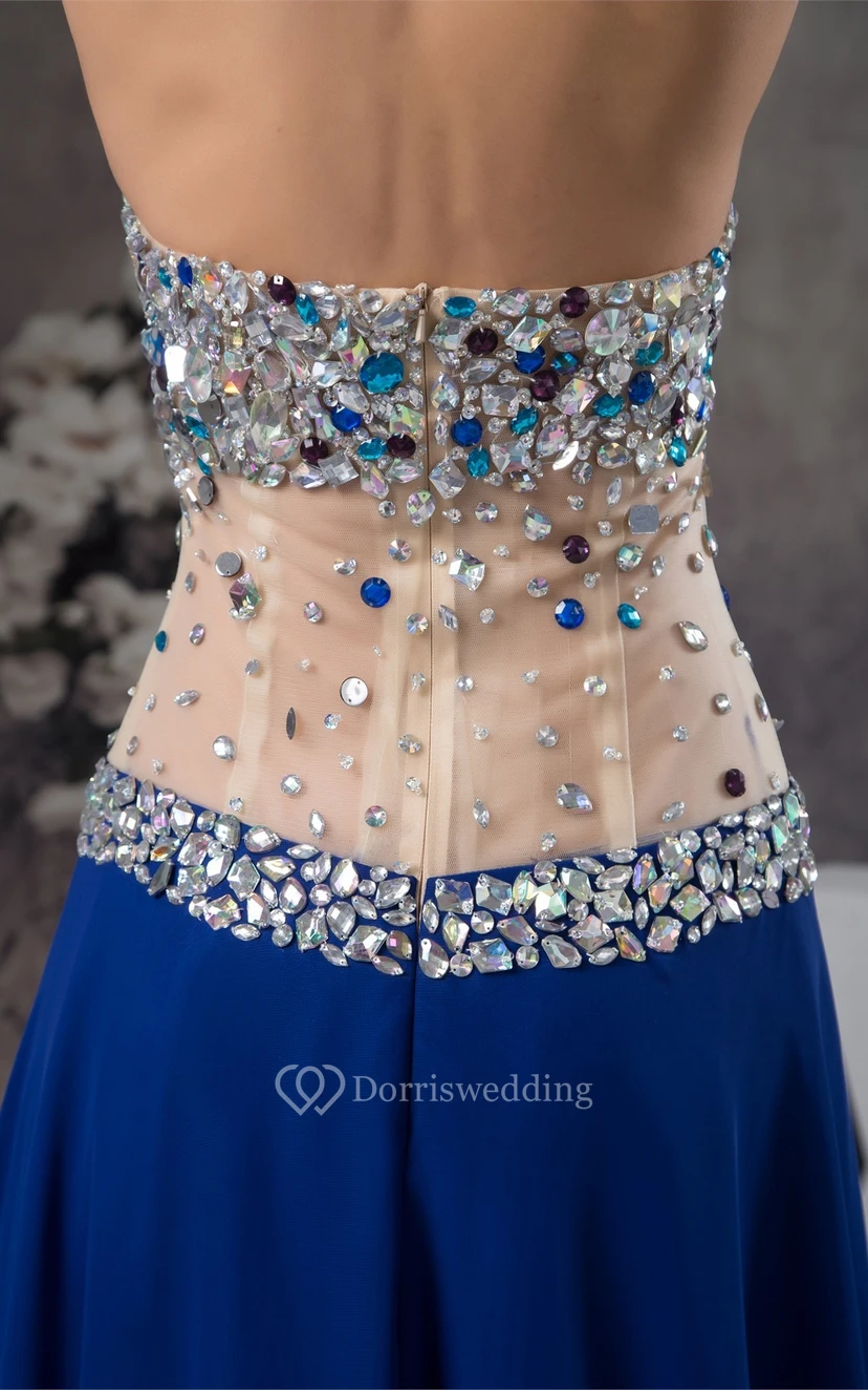 Plunged Front-Split Illusion Waist and Dress With Rhinestone view 5