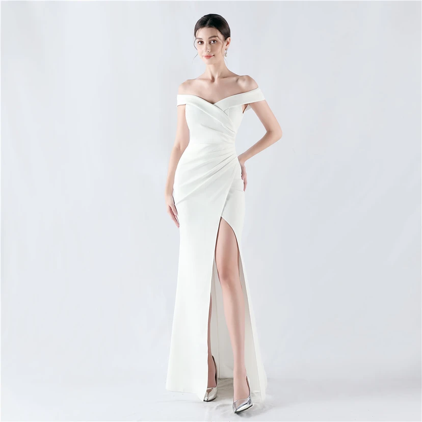 Robe de soirée classique asymétrique en satin à queue de poisson view 51
