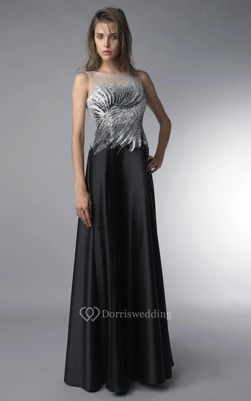 A-line Floor-length High Neck Sleeveless Tulle Low-V Back Dress view 5