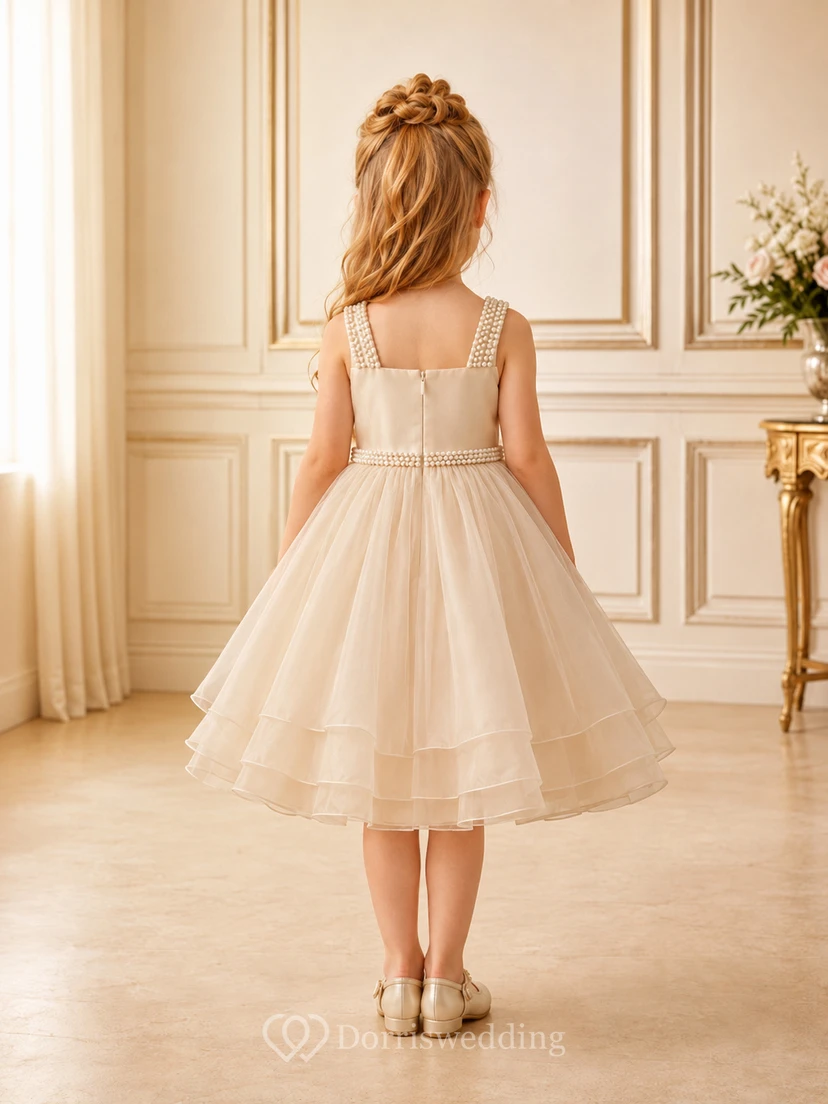 Elegantes, a-Linien-Kleid aus Tüll mit Spaghettiträgern und Teelänge für Blumenmädchen view 2