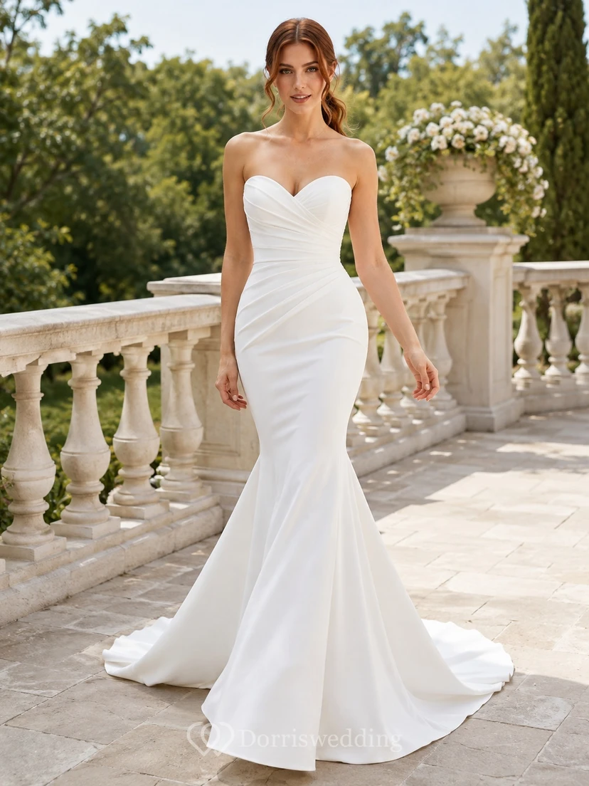 Smooth Satin Sweetheart Mermaid Floor-Length Sweep Train Simple Bridal Gown