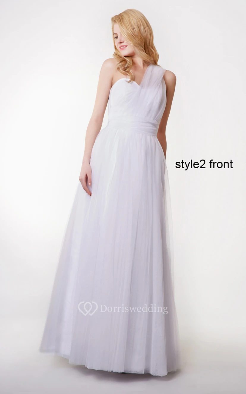 Beautiful Sleeveless A-line Pleated Tulle Gown With Convertible Straps view 4