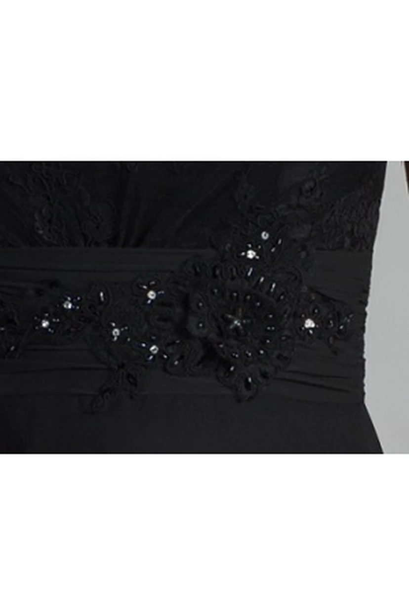 Langes Chiffonkleid mit Spaghettiträgern, hohem Kragen und Kristall- und Perlenverzierungen – perfekt für die Mutter der Braut. view 2