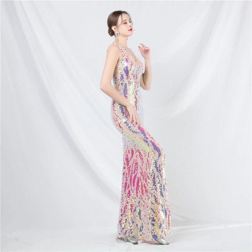 Robe de soirée longue à sequins irisés, nouvelle création view 3