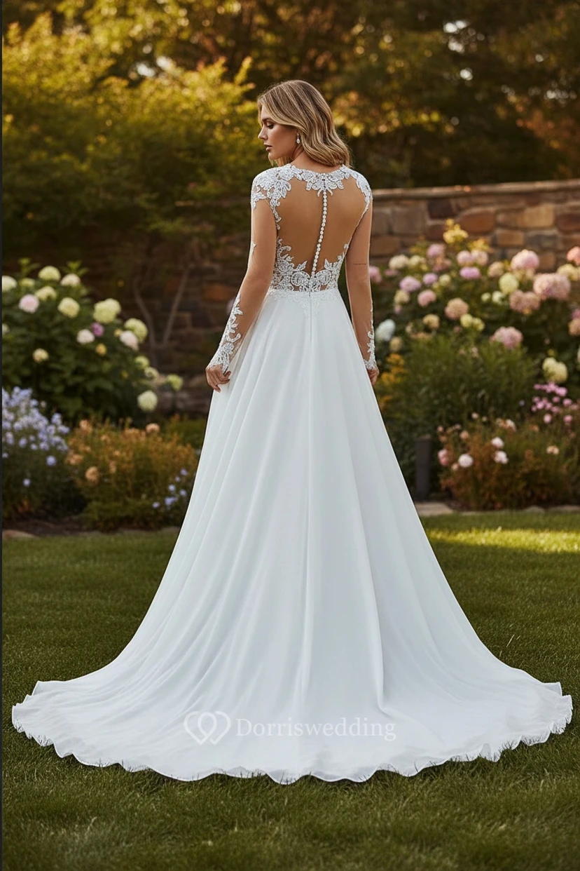 Timeless V-Neck Lace Bridal Gown view 2