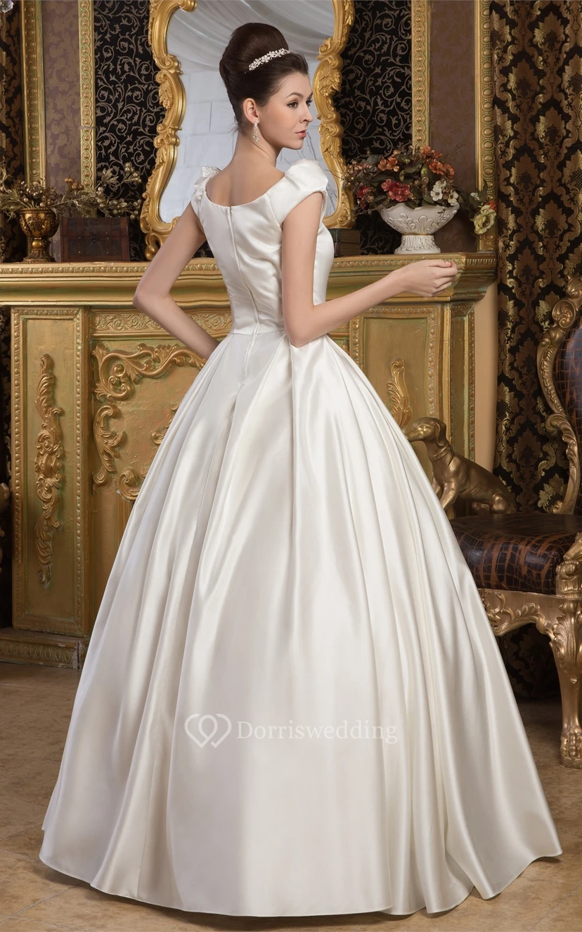Caped-Sleeve A-Line Satin Ball-Gown With Epaulet view 2