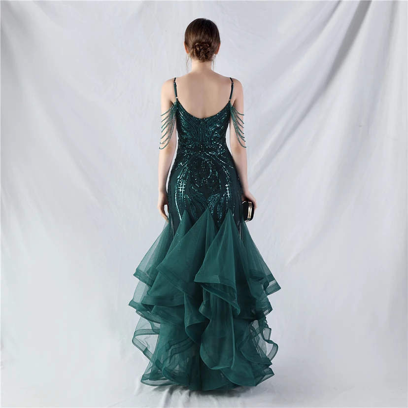 Handgefertigte Perlen, festes Netz, Positionierungsblumenperlen, Spleißnetz, heißes Tanz-Feier-Performance-Kleid view 76