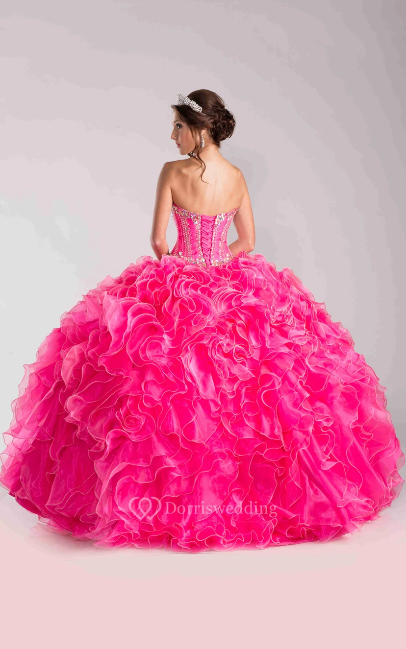Sequined Corset Ball Gown With Sweetheart Neck And Ruffles view 2