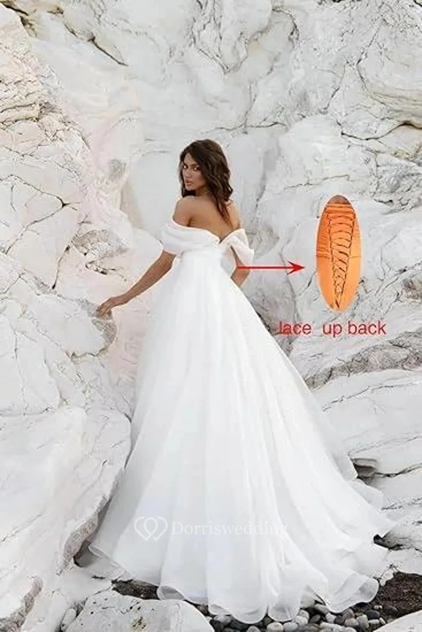 Off-Shoulder Ball Gown Wedding Dress with Draped Bodice view 2