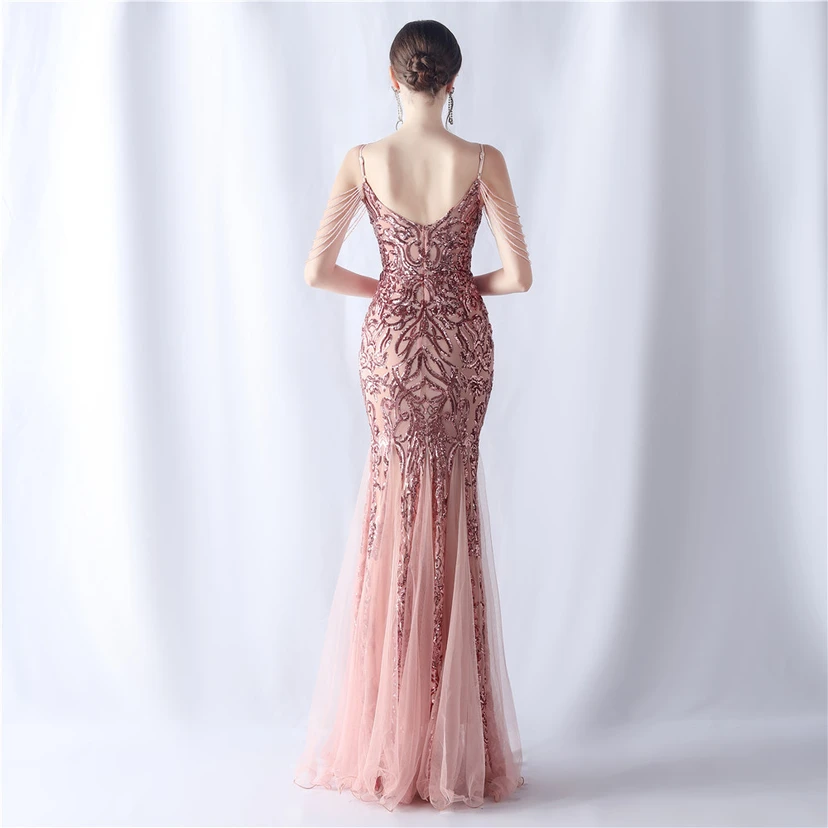 Robe de soirée haut de gamme en maille perlée et ornée de perles, modèle 3034. view 15