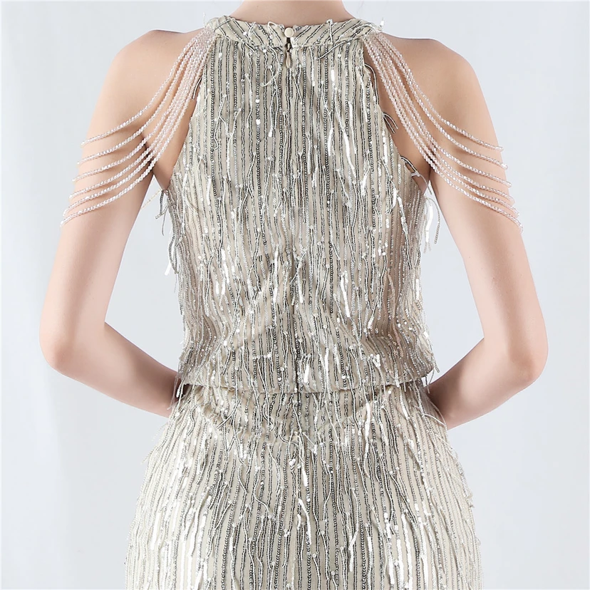Tassel Sequined Halter Neck Beaded Sexy Hip-Wrapped Nightclub Short Dress view 16