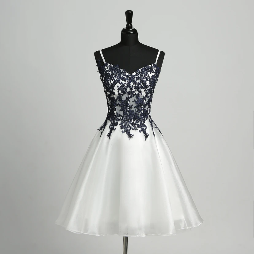 A-Line Sleeveless Short Mini Straps Elegant Romantic Organza Dress with Appliques