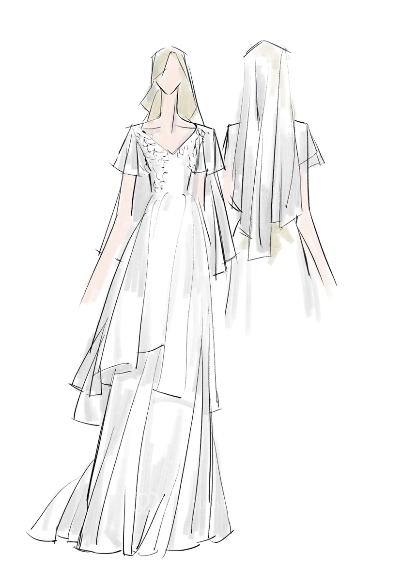 Ivory Scoop Neck Short Sleeve Chiffon A-Line Wedding Dress view 11