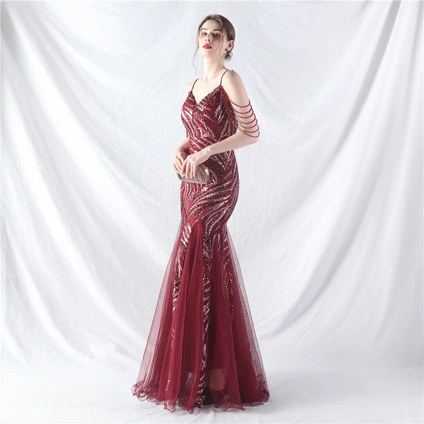 Layered Beads Spliced ​​Mesh High-End Evening Dress view 88