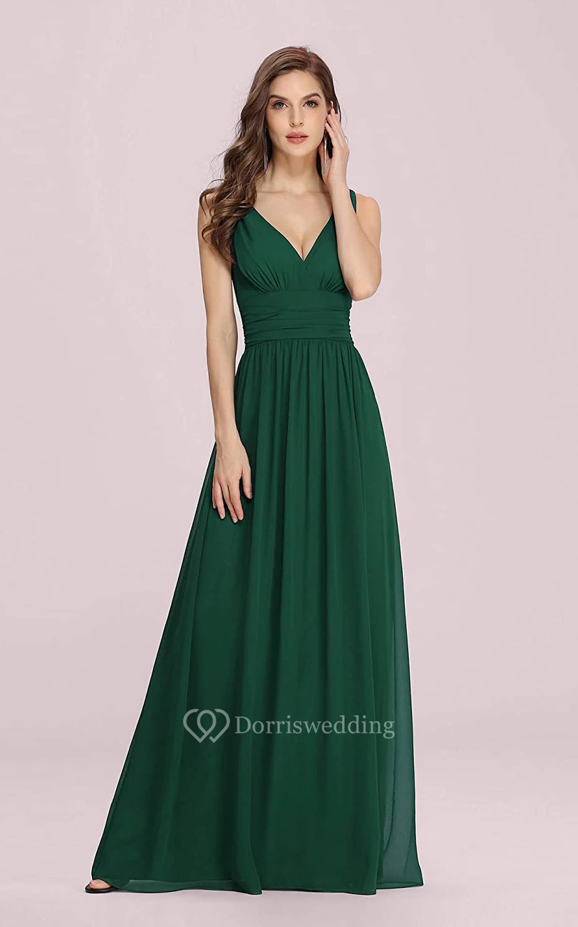 Casual Chiffon V-neck A Line Sleeveless Evening Dress With Ruffles view 4
