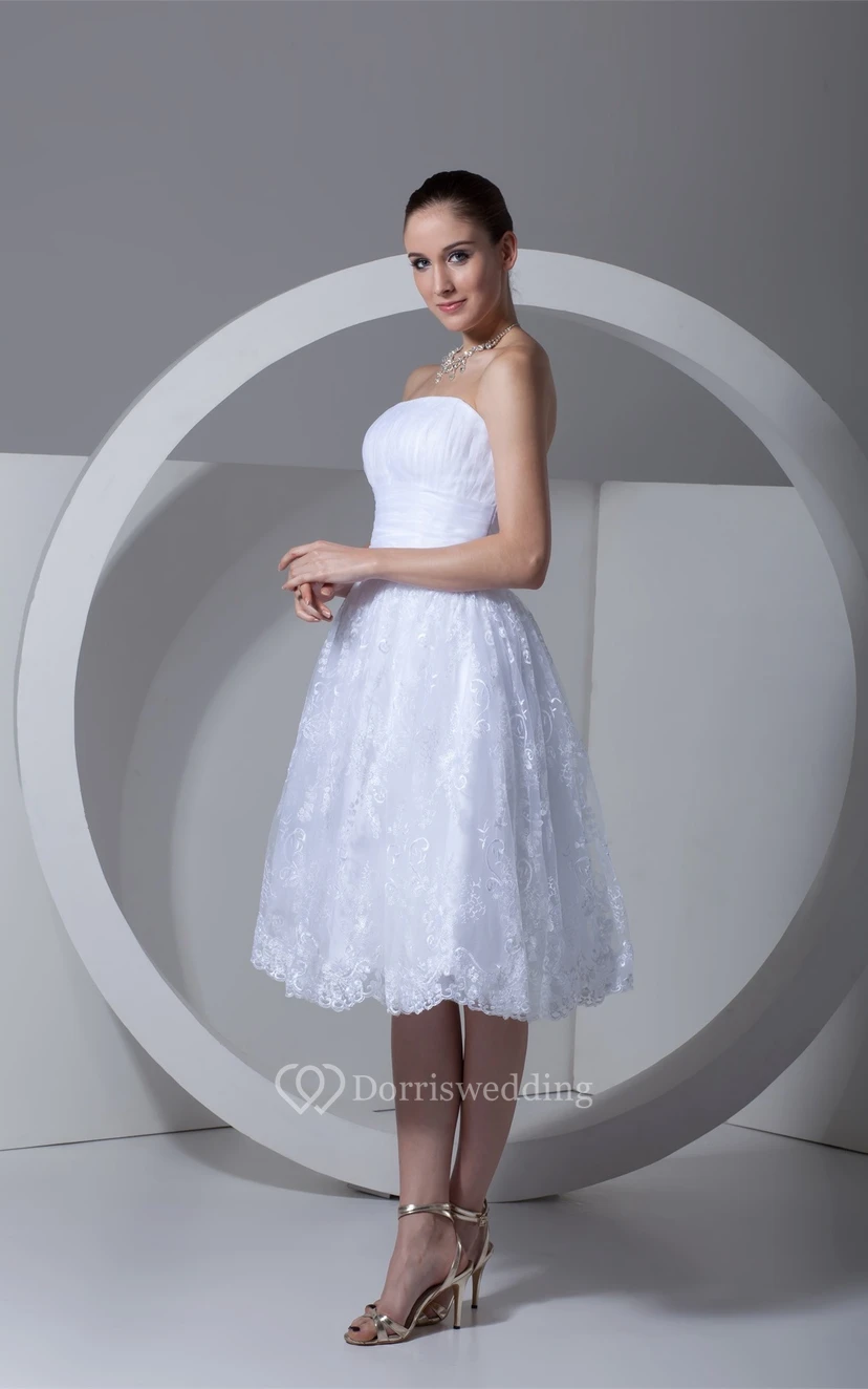 Romantic Satin Appliqued Sleeveless a Line Strapless Short Wedding Dresses view 4