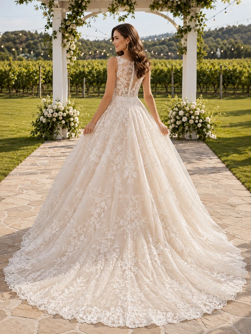 Vestido de novia formal de baile con escote cuadrado, vestido de novia romántico view 2