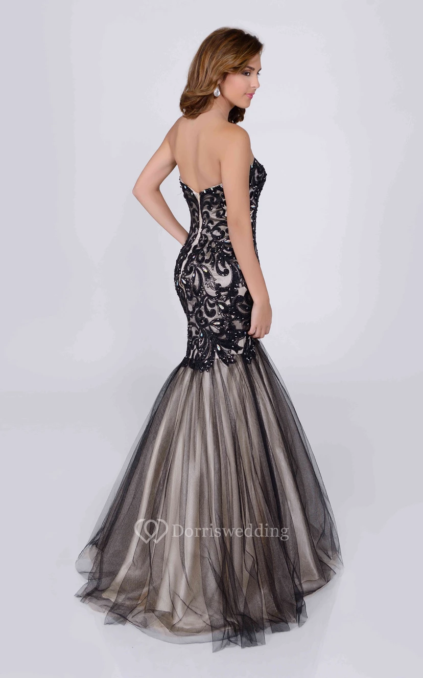 Mermaid Sweetheart Tulle Gown With Sequined Lace Appliques view 2