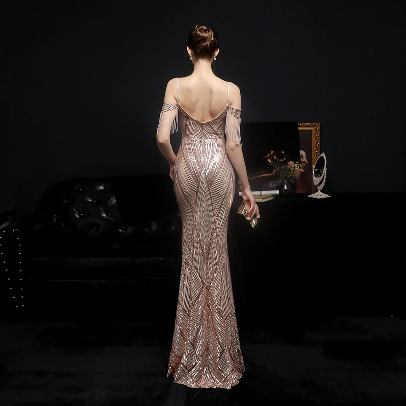 Sequined Fishtail Long Dress Performance Internet Celebrity Event Banquet Car Model Etiquette Evening Dress view 33