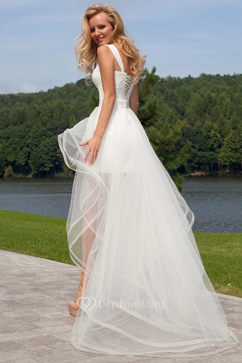 Kurzes Brautkleid mit abnehmbarem Rock | Strand-Minikleid für standesamtliche Trauung view 6
