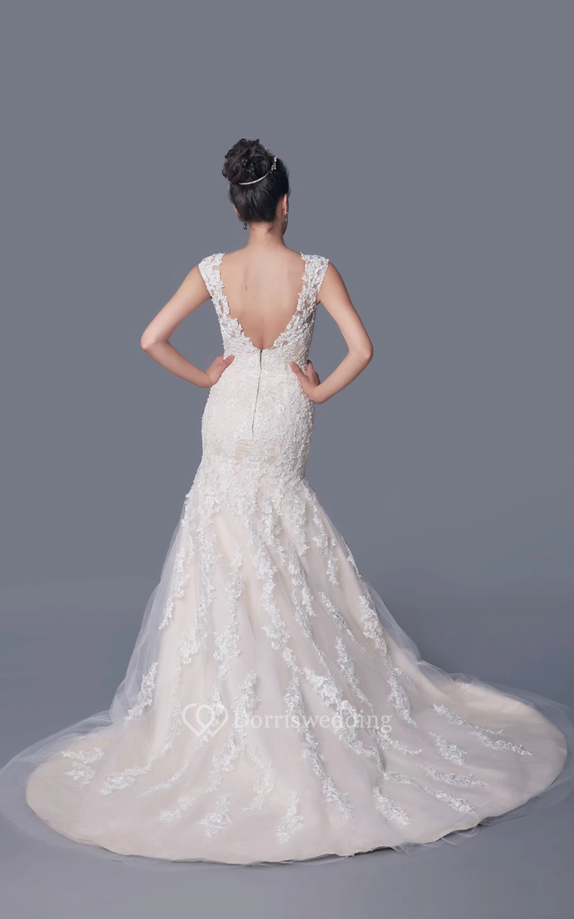 High Neck Floral Lace Wedding Dress view 3