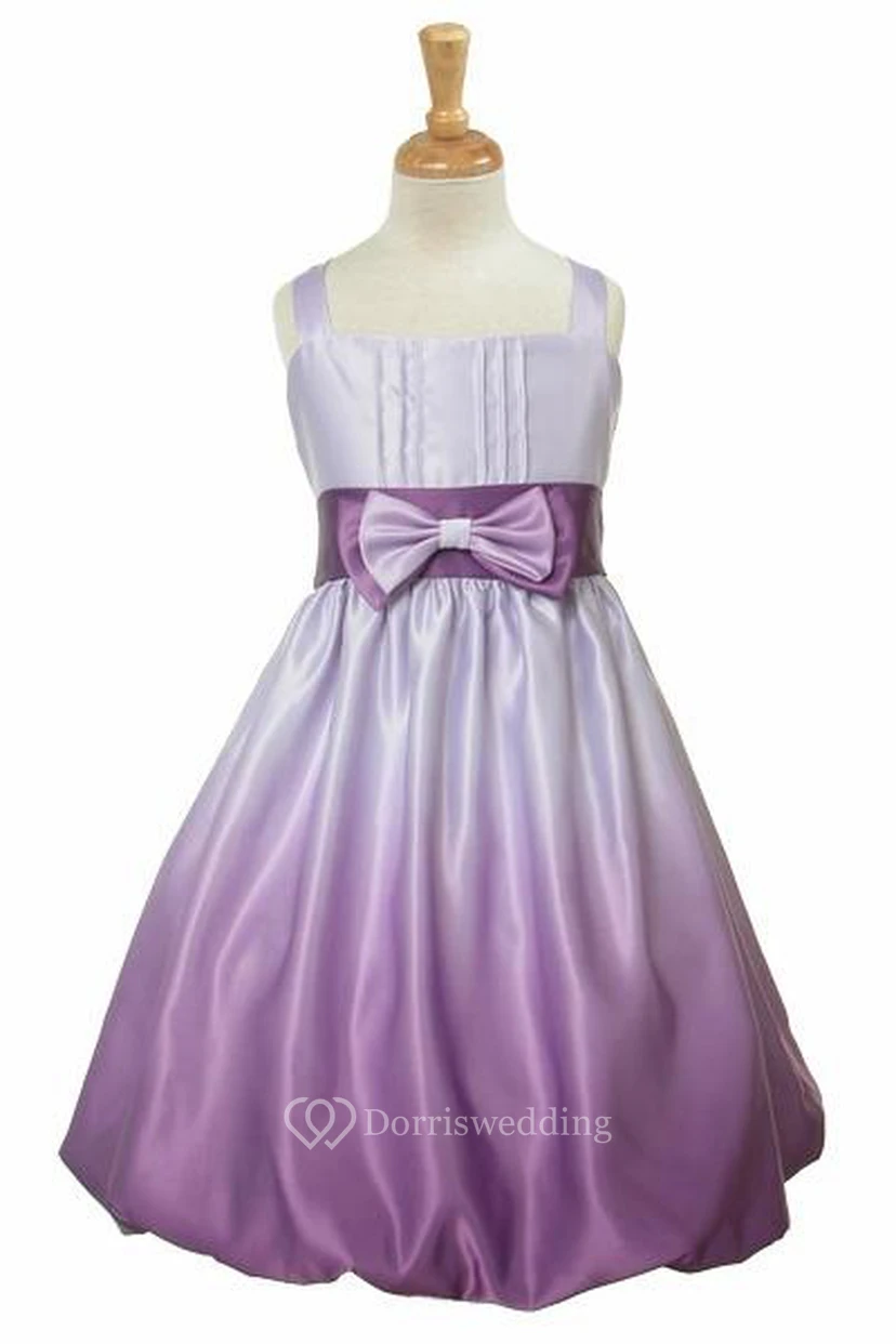 Knee-Length Bowed Satin Flower Girl Dress With Split