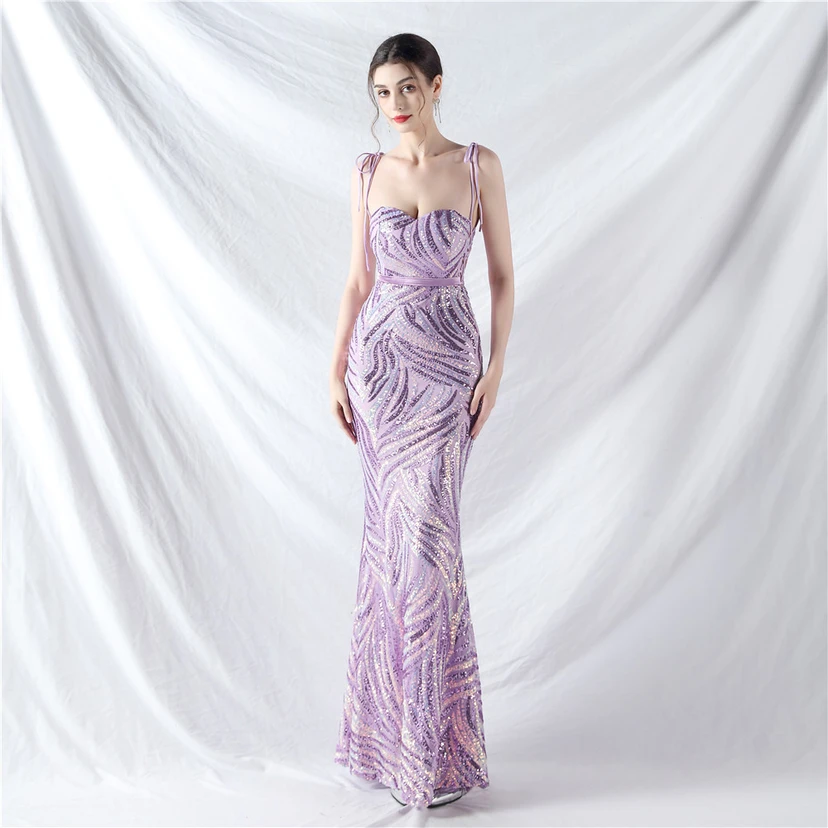 Vestido de noche con tirantes, top tipo tubo y lentejuelas apiladas encriptadas, con método de doble atado de cuerda. video preview