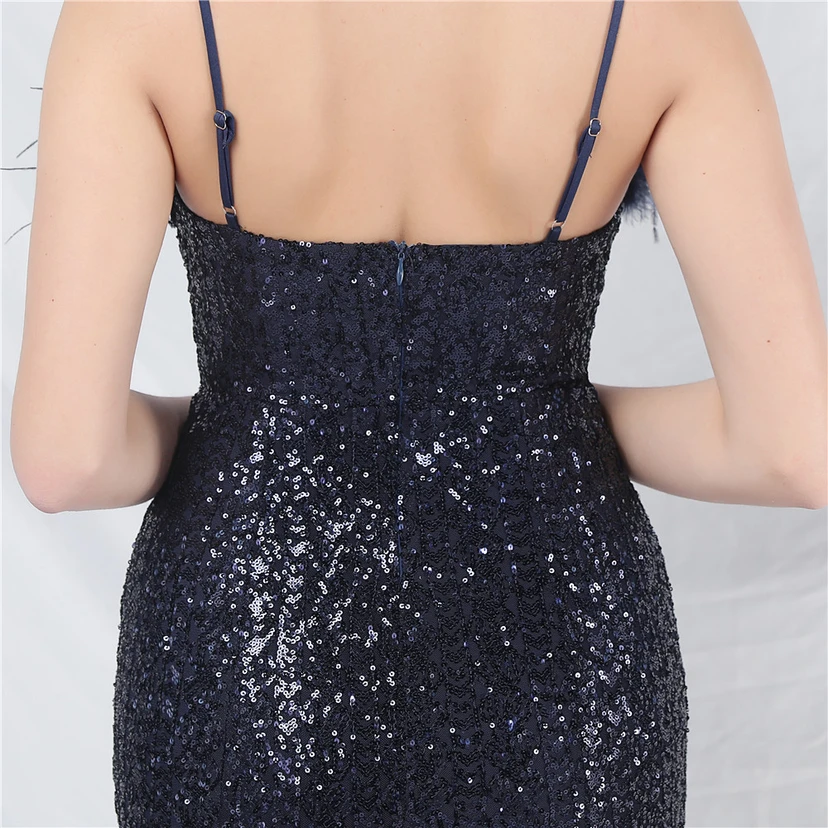 Craft Ostrich Feather Mesh Sequined Long Evening Dress view 43