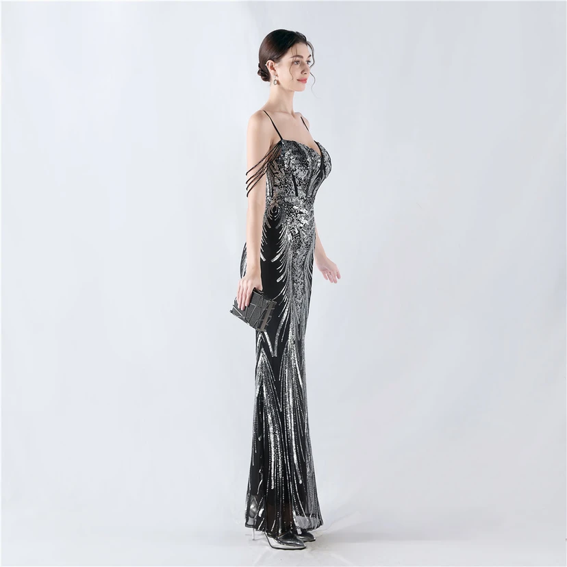 Waist-Reduced Fishbone Shaping Positioning Flower Sequined Anchor Sexy Beaded Suspender Evening Dress view 84