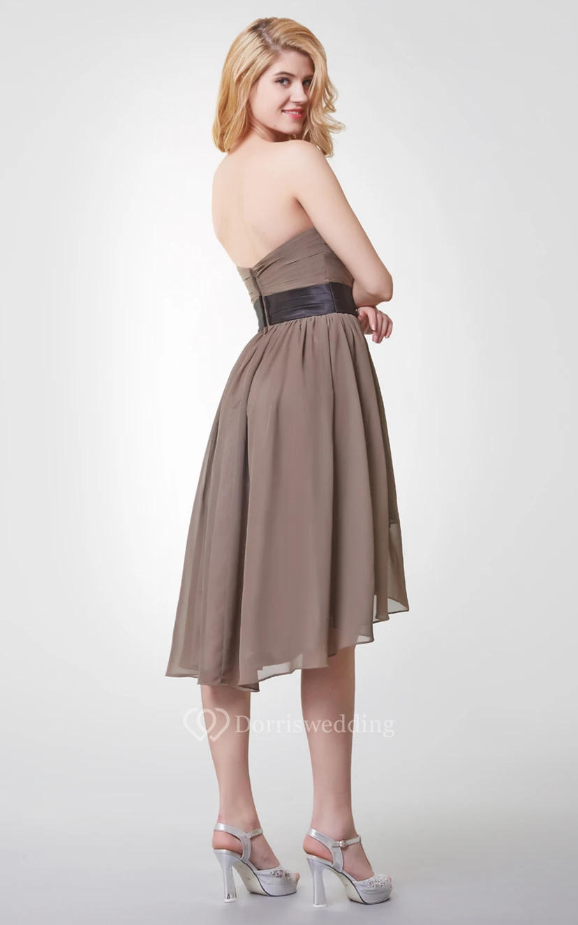 Sweetheart Ruched Tiered Short Chiffon Dress With Beaded Detailing view 3