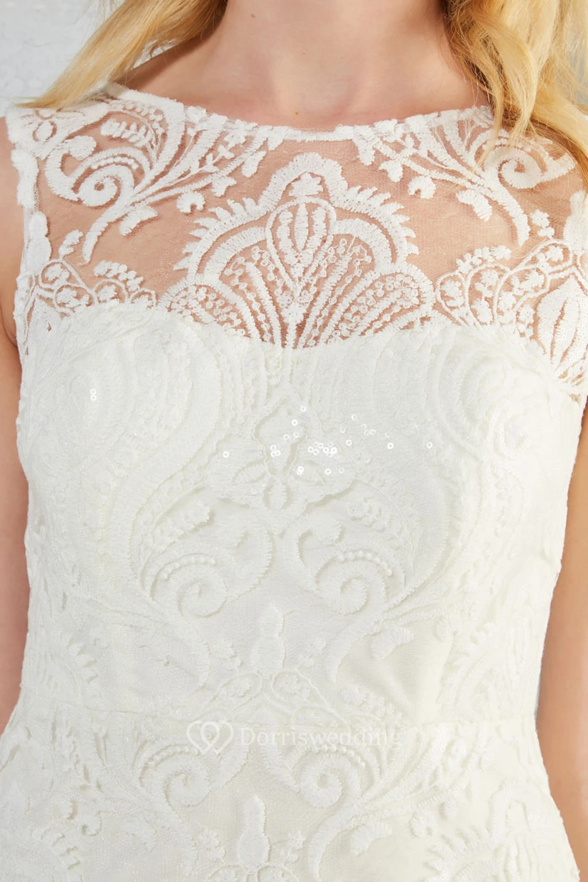Short Scoop Lace Tea Length Wedding Dress With V Back view 4