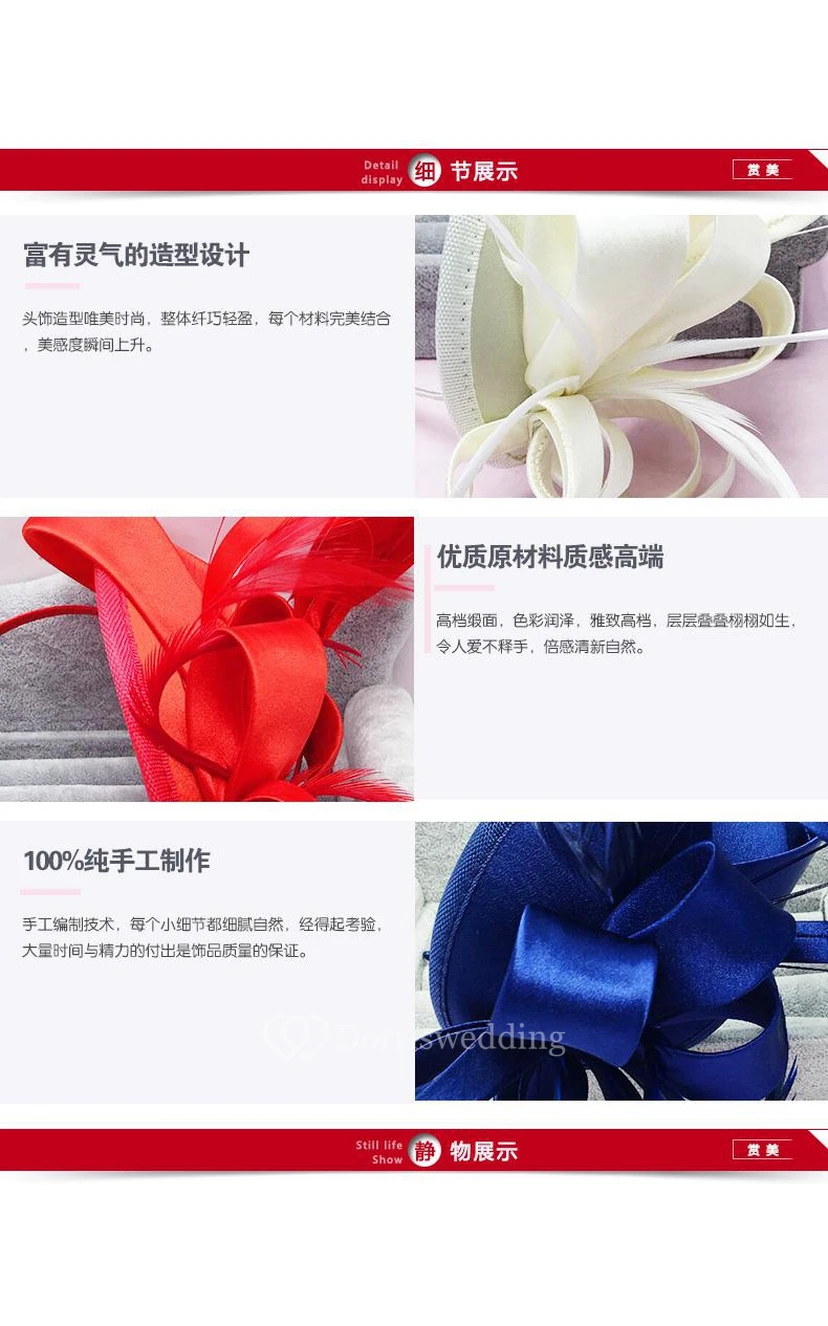 Original Europe And The United States Sapphire Blue Satin Hair Band Hair Band Bridal Wedding Dress Red Headdress view 7