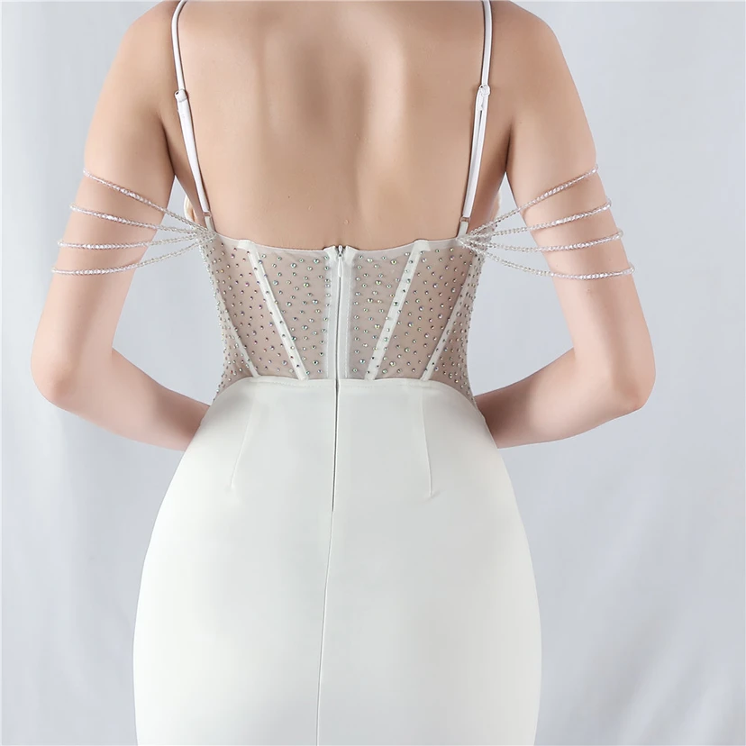 Vestido de noche con cintura de espiga, bordado de diamantes de imitación, ideal para banquetes y presentaciones. view 52