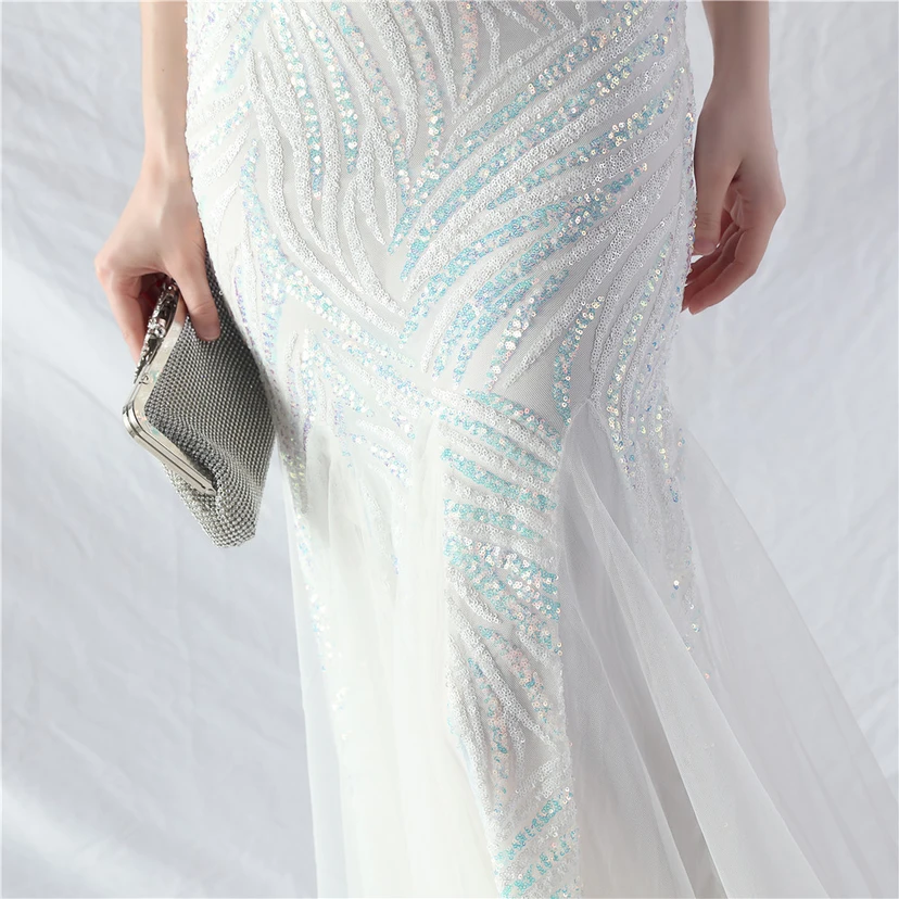 Crafted Ostrich Feather Stacked Sequins Splicing Mesh Gauze High-End Evening Dress Clothes view 70