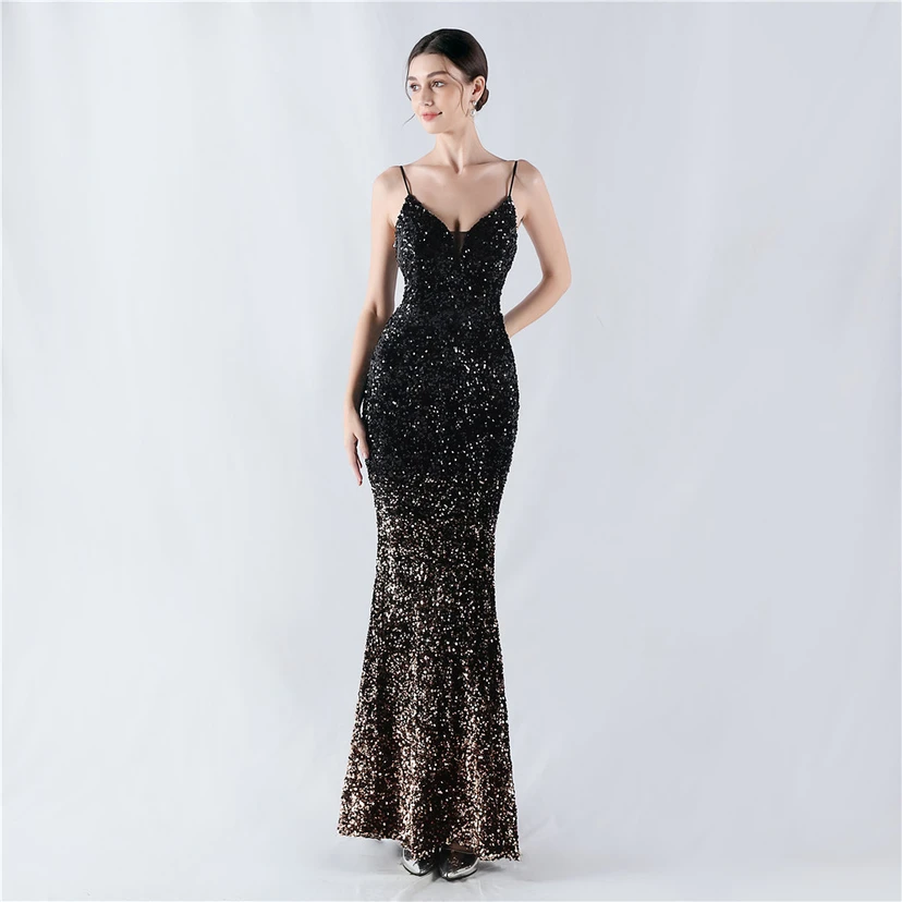 Samtiger, farbverlaufender, perlenbesetzter, sexy Strumpfhalter-Abendkleid view 12