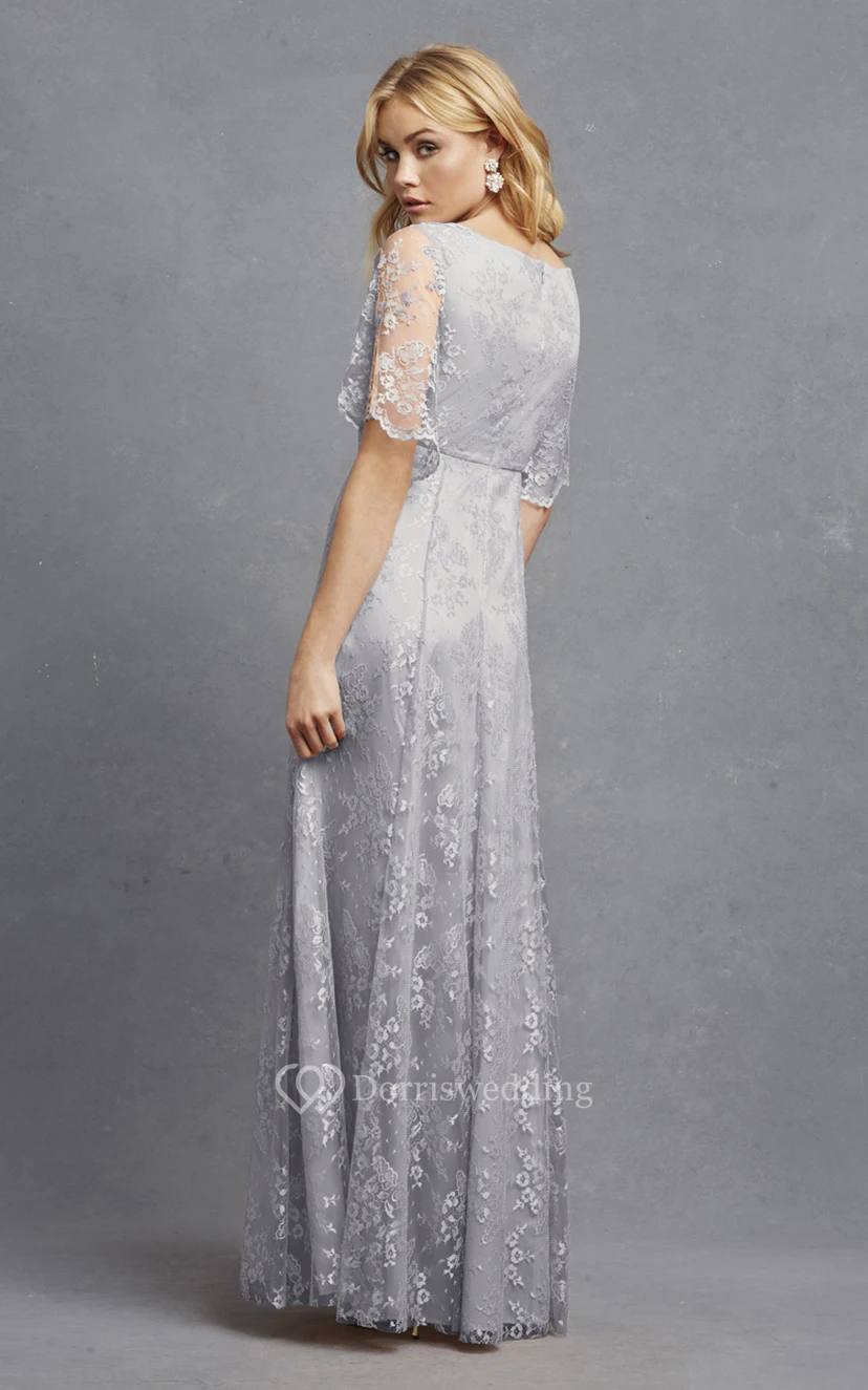 Romantic A-Line Lace V-Neck Dress With Bell Sleeves view 8
