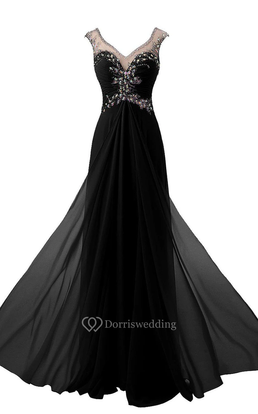 Robe longue à manches courtes avec effet illusion perlé