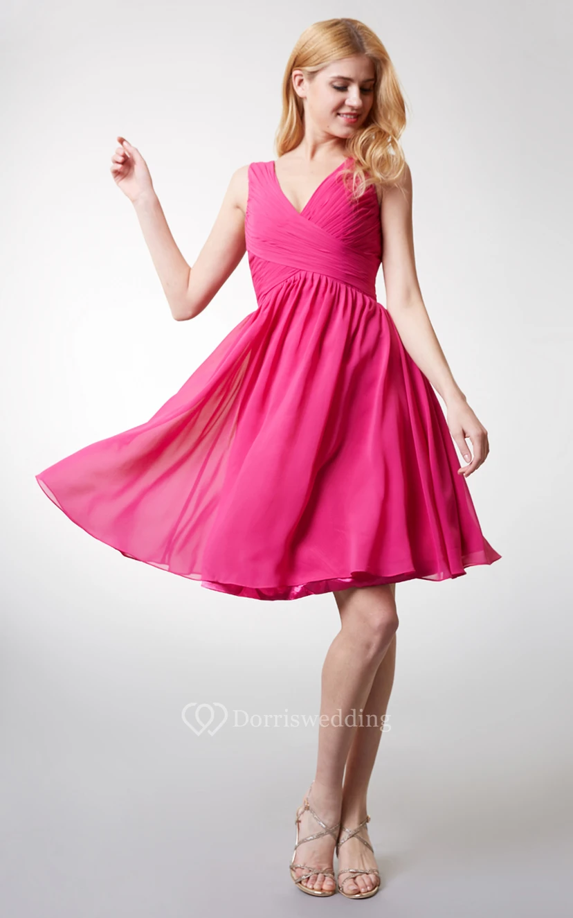 Chic Top-ruched V-neck A-line Flowy Chiffon Dress view 2