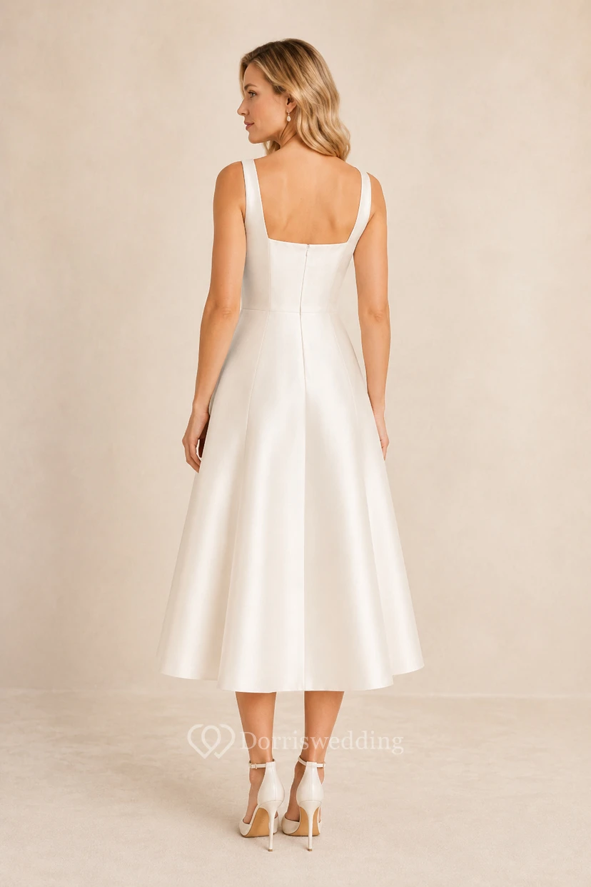 Robe de mariée en satin longueur thé à col carré view 2