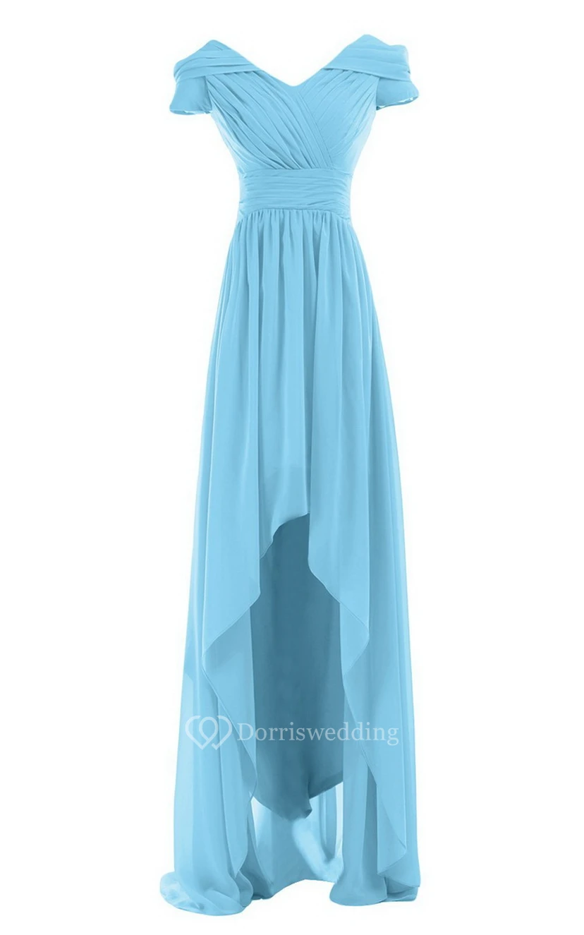 Short-sleeved Highlow Empire Ruched Chiffon Dress view 17