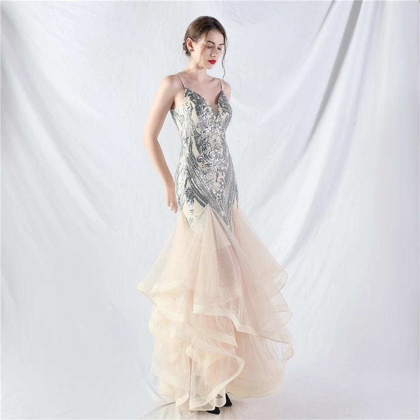 Vestido de actuación para celebración de baile caliente con cuentas de flores y posicionamiento de red rígida. view 58