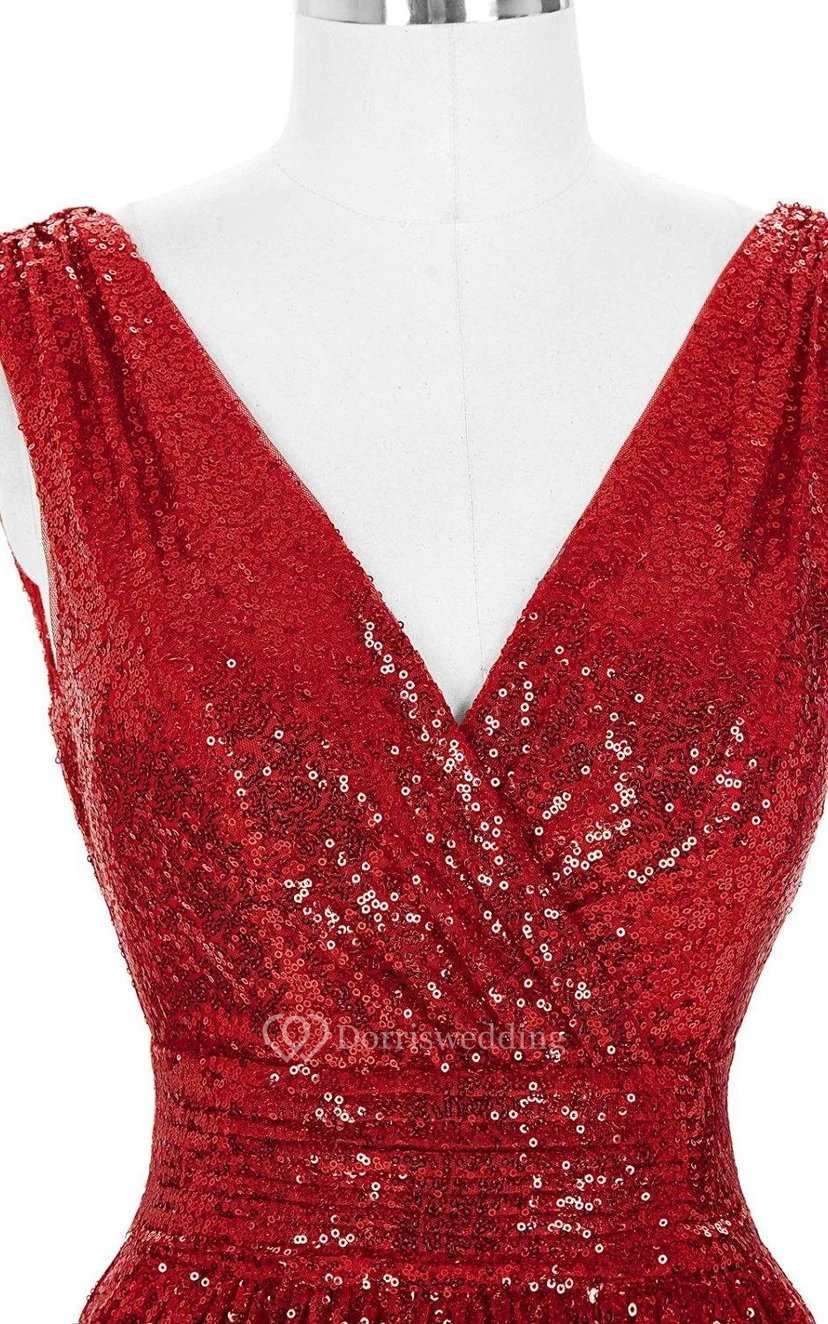 Stunning Sleeveless V-neck Sequined Floor-length Dress view 4