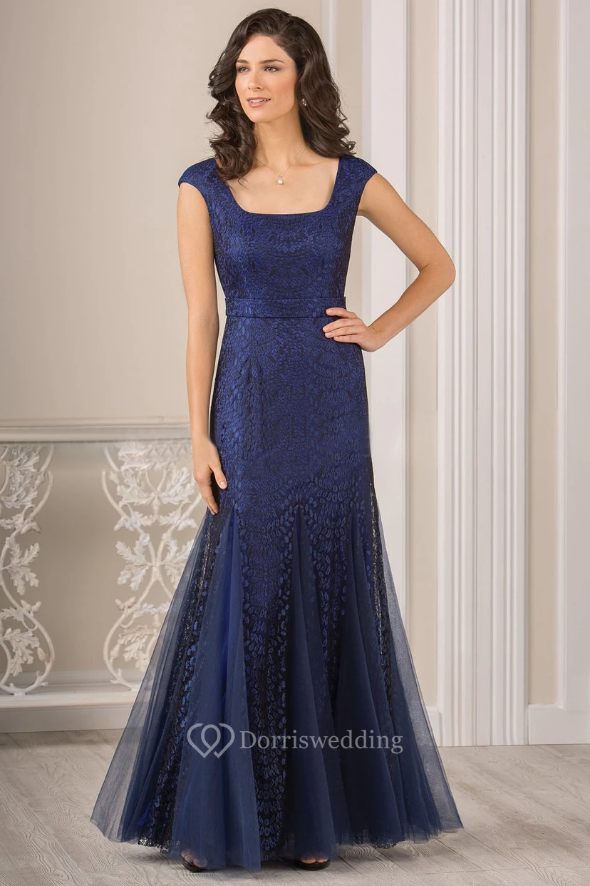 Square-Neck Cap-Sleeved Mermaid Mother Of The Bride Dress With Appliques