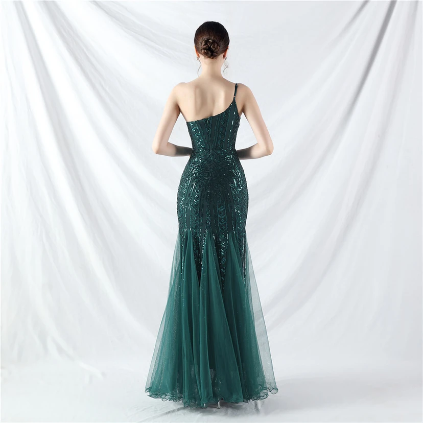 Crafted Beaded Positioning Flower Beads Splicing Mesh Gauze High-End Evening Dress view 6