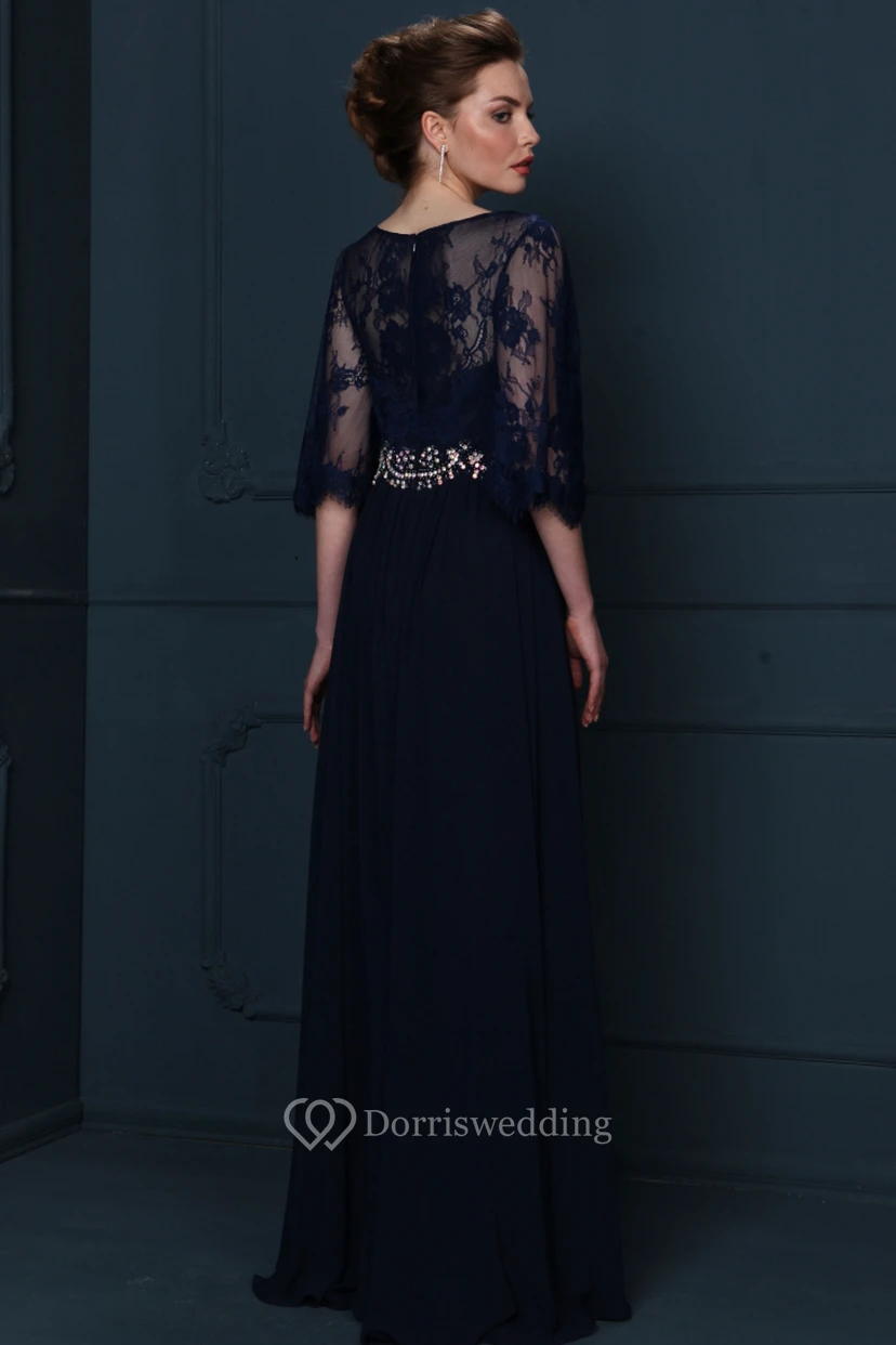 Bateau Neck Appliqued Half Sleeve Chiffon Mother Of The Bride Dress view 2